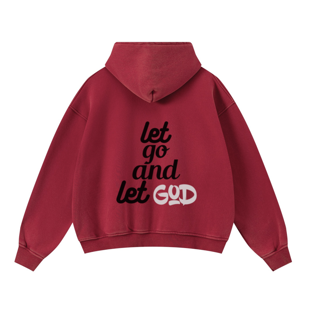 400GSM Unisex Washed Heavyweight Boxy-Fit Hoodie Vintage Red