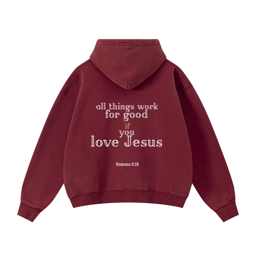 400GSM Unisex Vintage-Wash Boxy-Fit Zip-Up Hoodie Vintage Red
