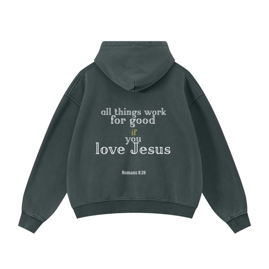 400GSM Unisex Vintage-Wash Boxy-Fit Zip-Up Hoodie Vintage Moss Green