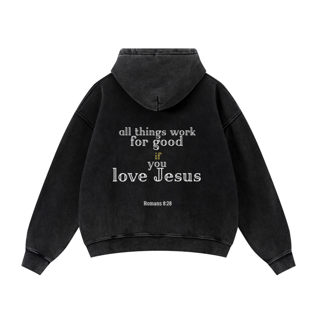 400GSM Unisex Vintage-Wash Boxy-Fit Zip-Up Hoodie Vintage Black