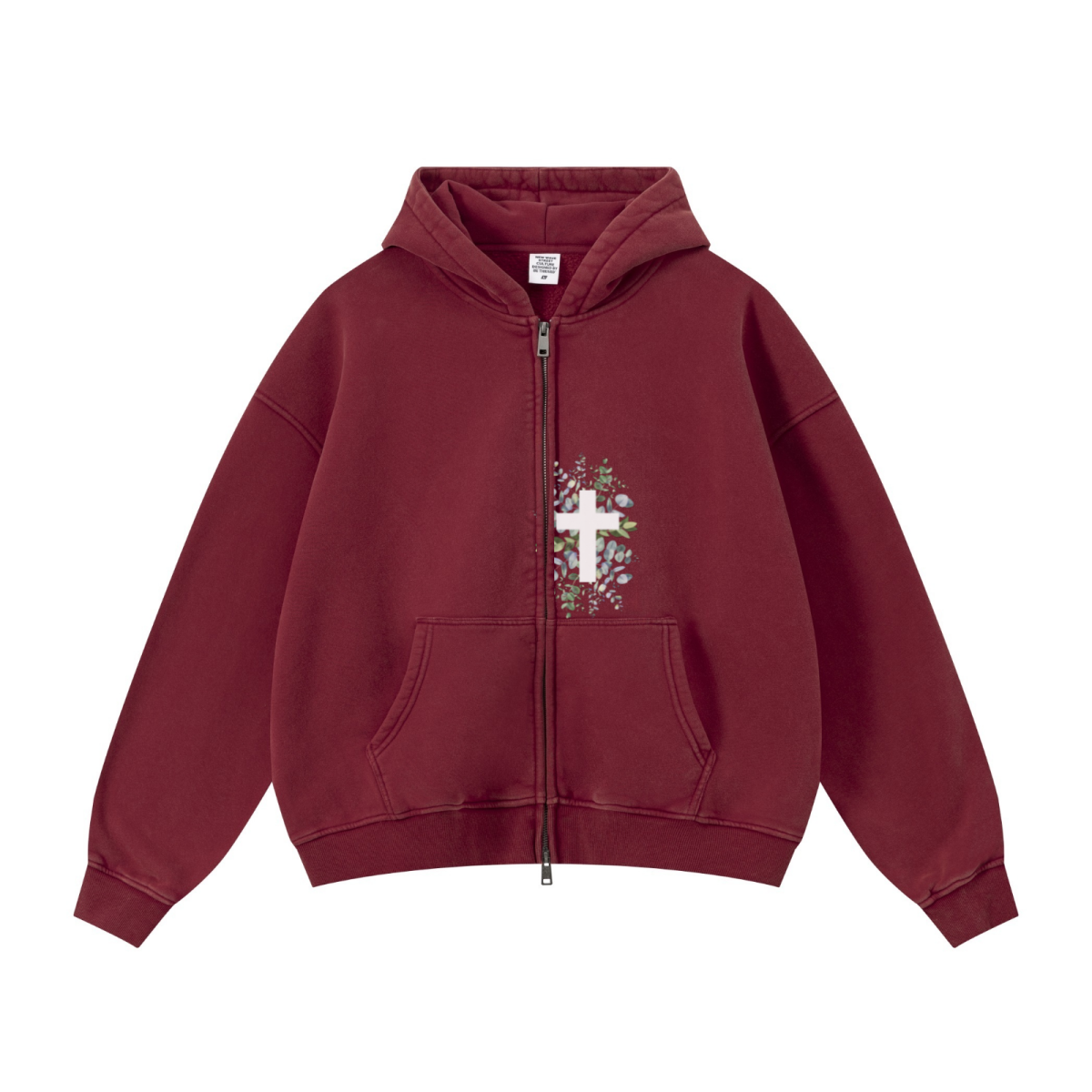 400GSM Unisex Vintage-Wash Boxy-Fit Zip-Up Hoodie Vintage Red