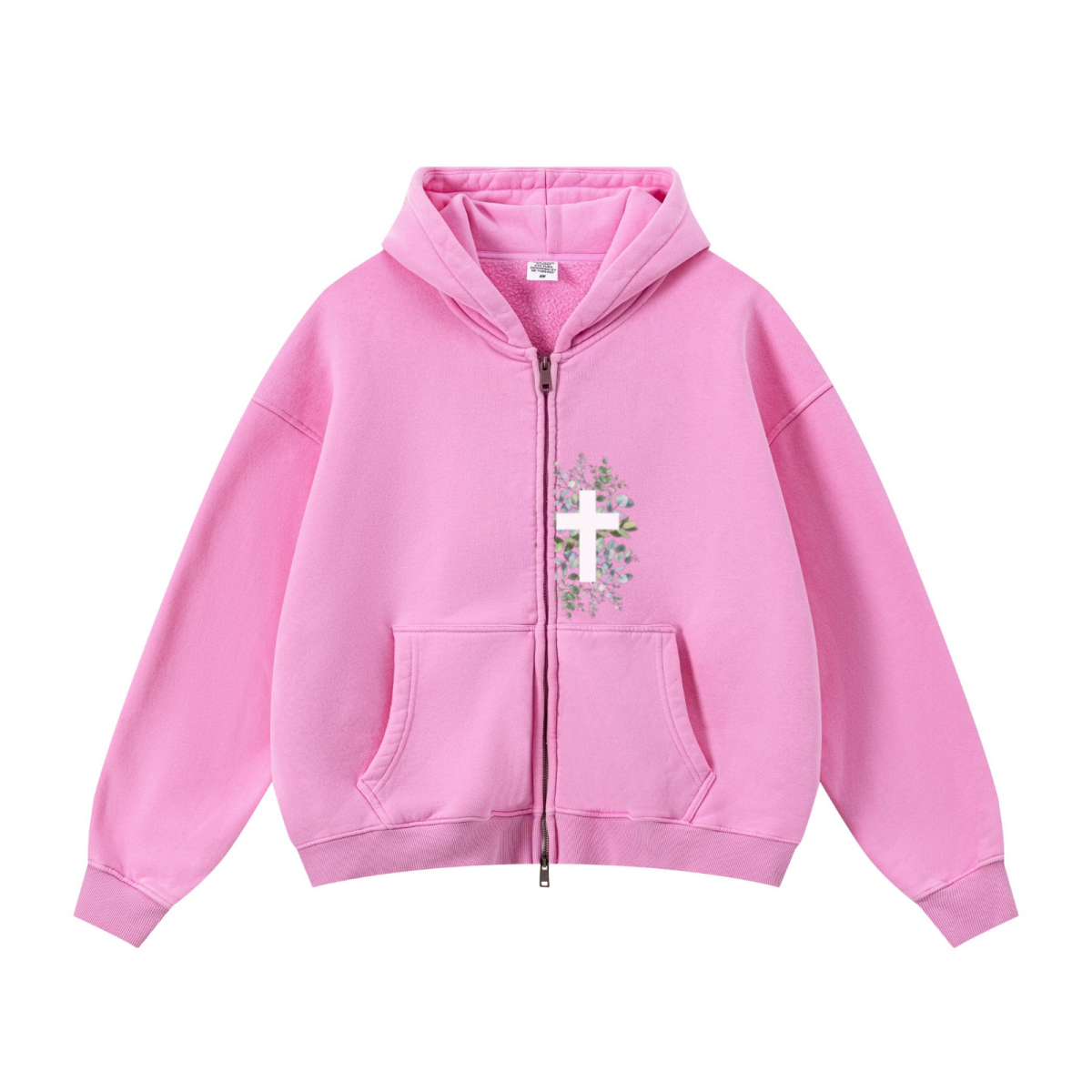 400GSM Unisex Vintage-Wash Boxy-Fit Zip-Up Hoodie Vintage Peach Pink