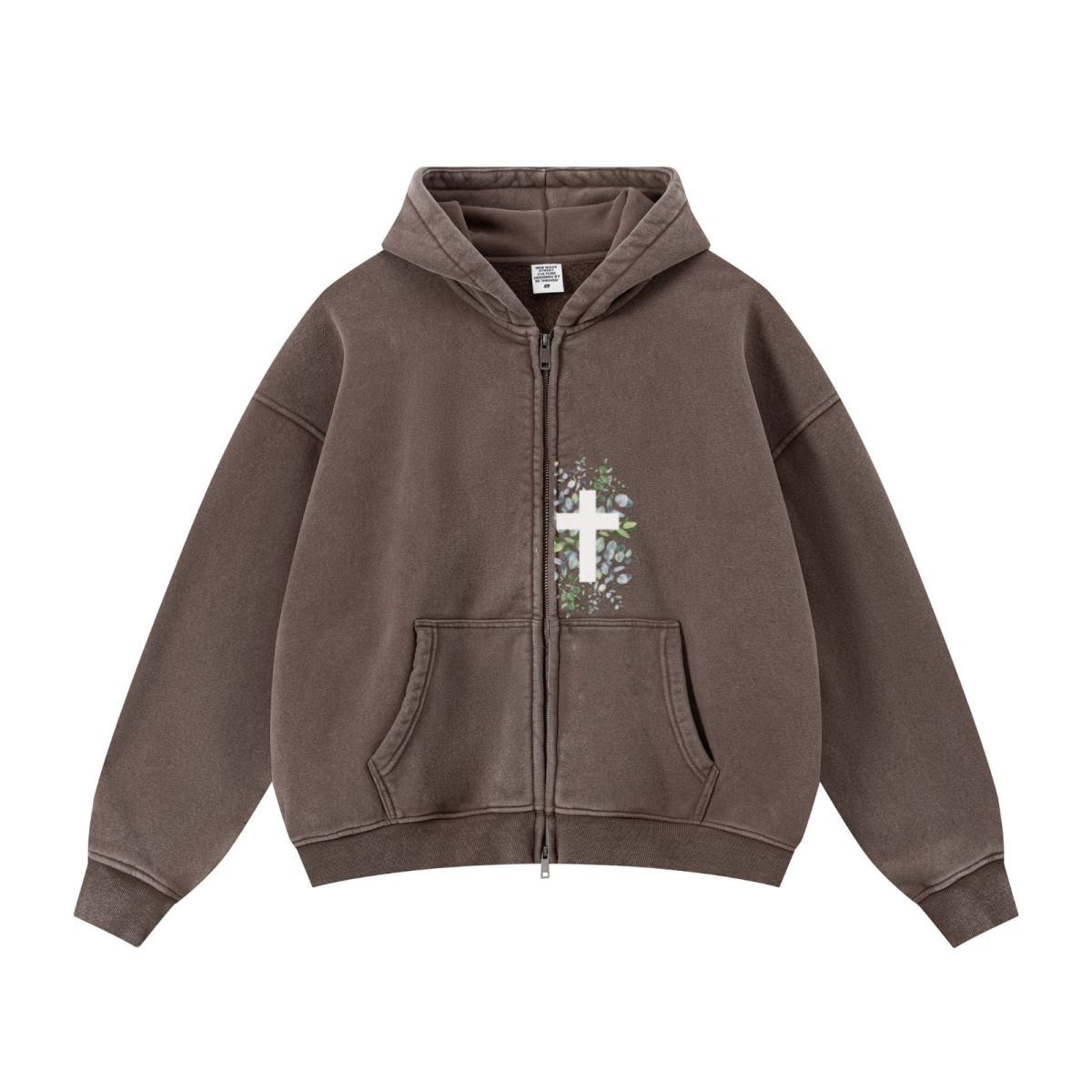 400GSM Unisex Vintage-Wash Boxy-Fit Zip-Up Hoodie Vintage Dark Brown