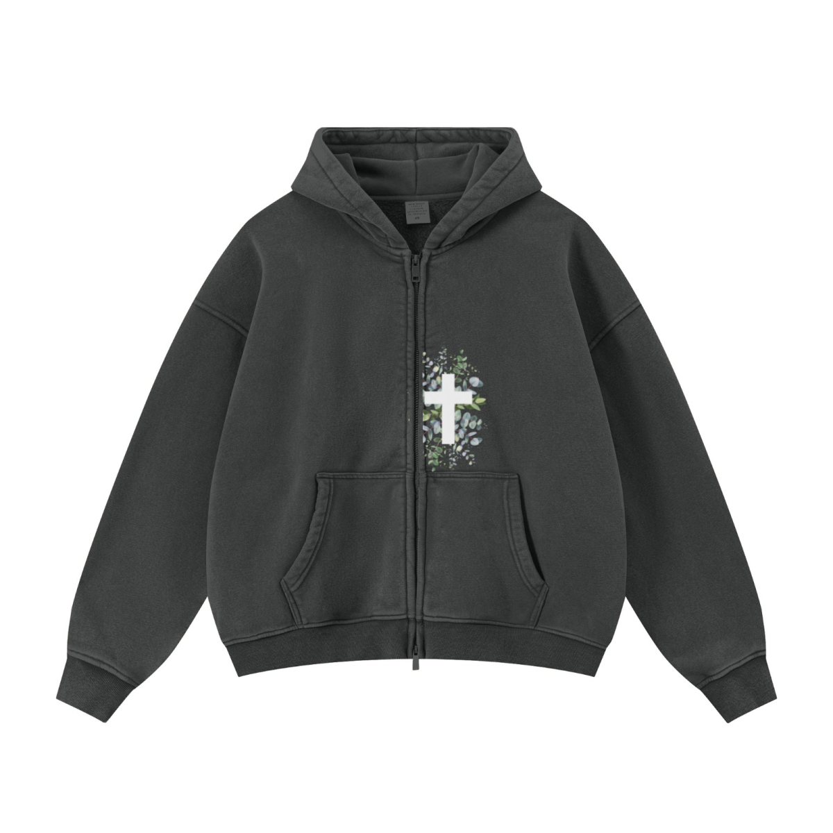 400GSM Unisex Vintage-Wash Boxy-Fit Zip-Up Hoodie Vintage Dark Grey