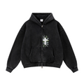 400GSM Unisex Vintage-Wash Boxy-Fit Zip-Up Hoodie Vintage Black