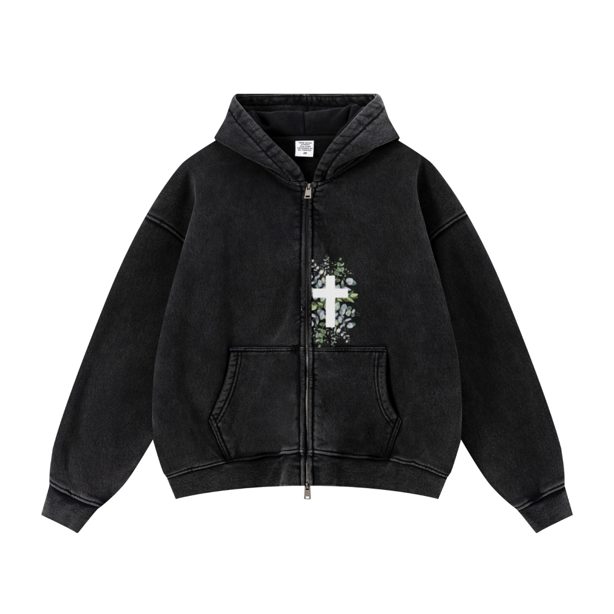 400GSM Unisex Vintage-Wash Boxy-Fit Zip-Up Hoodie Vintage Black