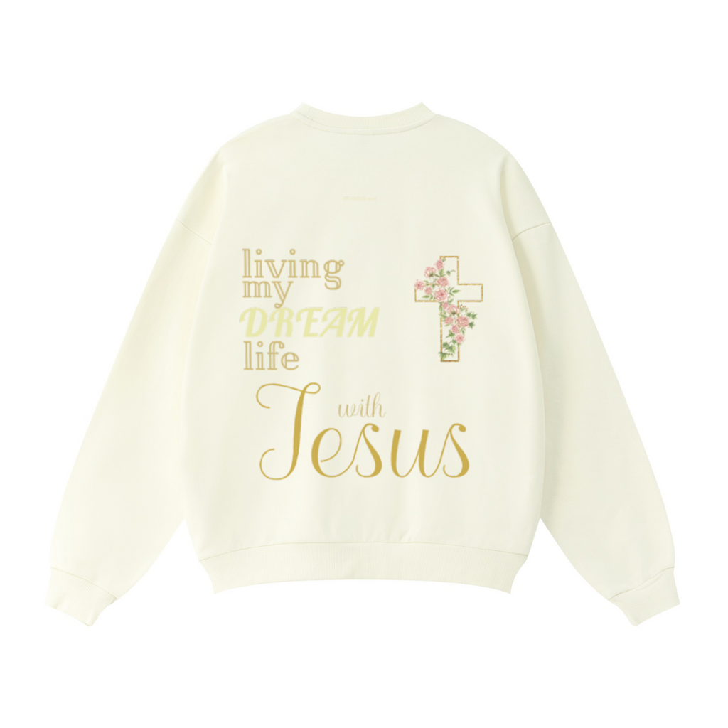 360GSM Unisex Solid-Color Loopback Crew Neck Sweatshirt Cream White