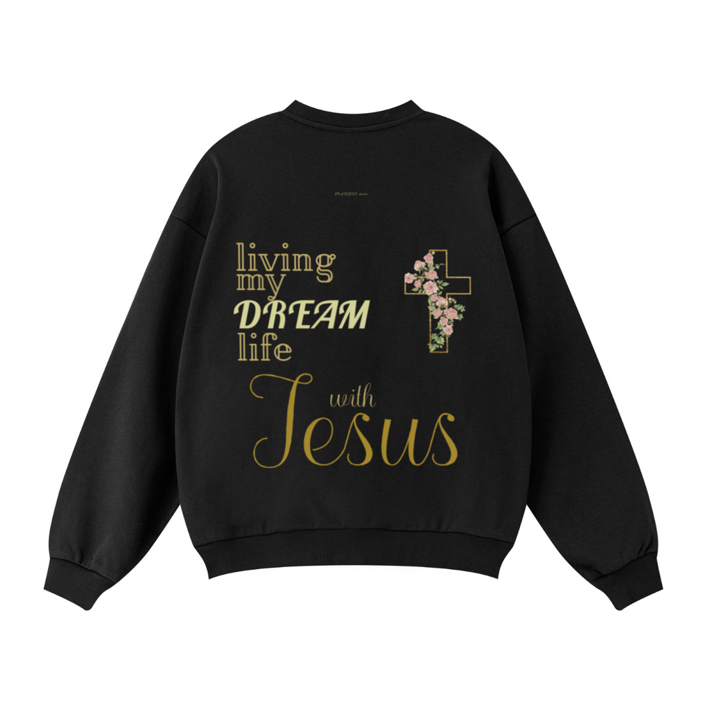 360GSM Unisex Solid-Color Loopback Crew Neck Sweatshirt Black