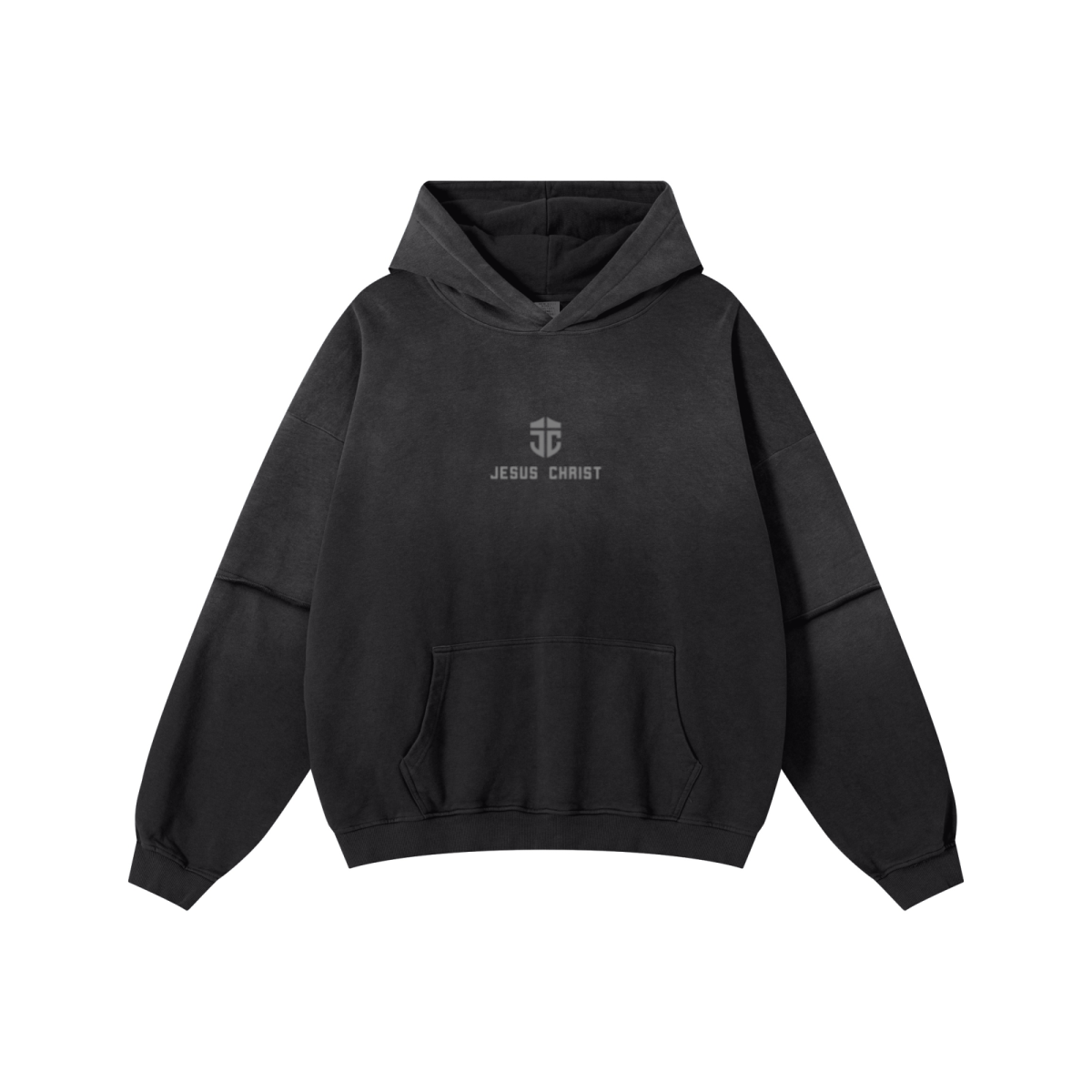 370GSM Unisex Monkey Wash Faux-Two-Piece PP-Sprayed  French Terry Hoodie Vintage Black