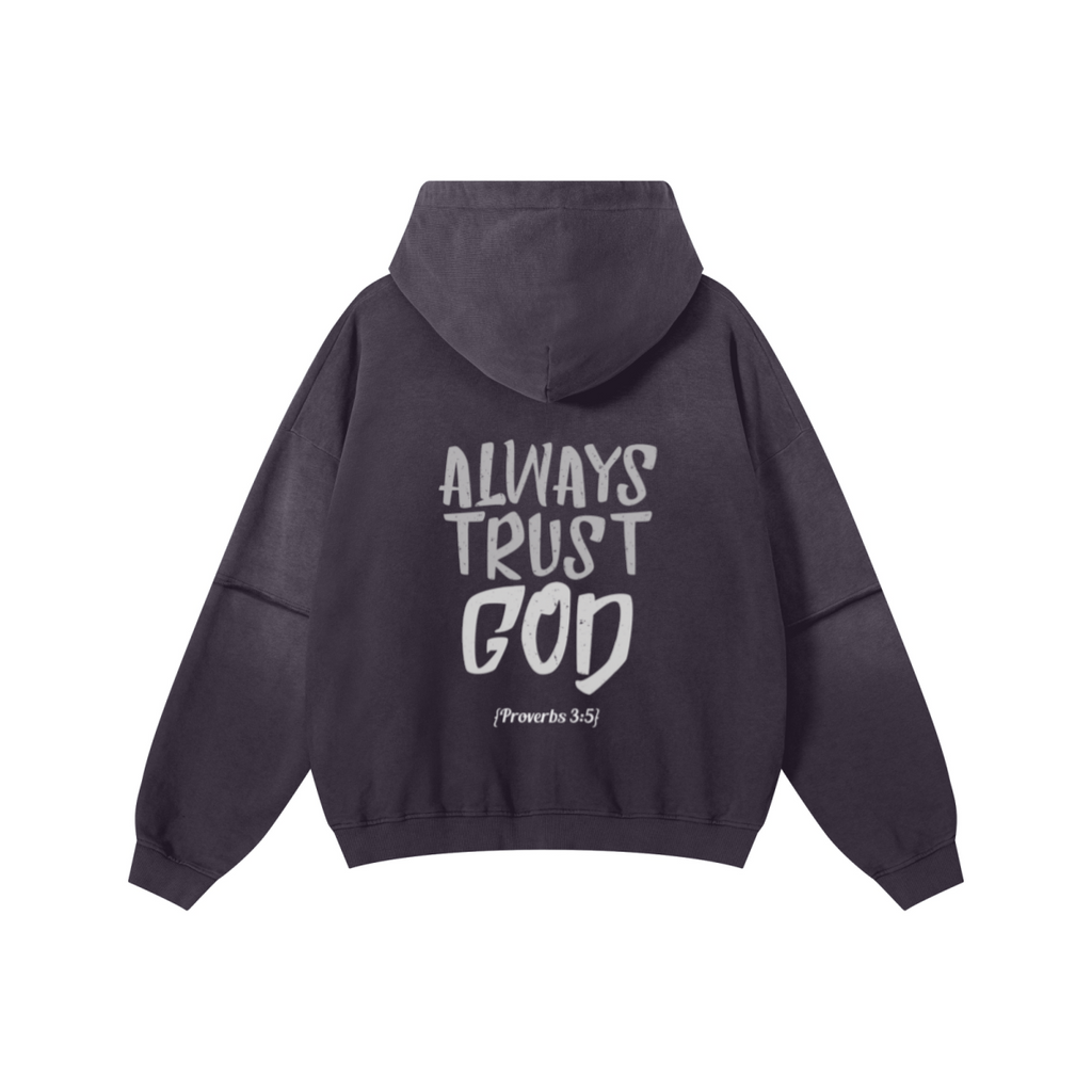 370GSM Unisex Monkey Wash Faux-Two-Piece PP-Sprayed  French Terry Hoodie Vintage Purple