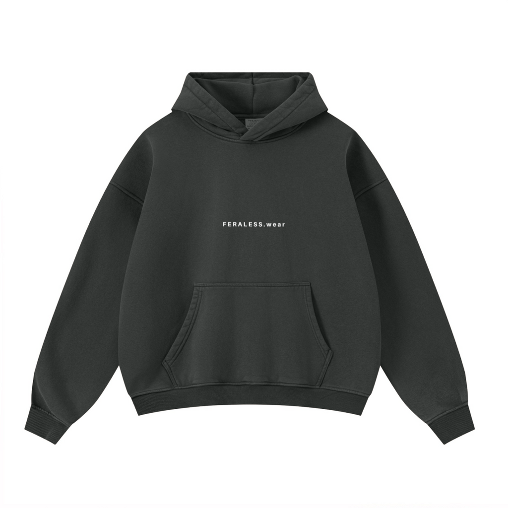 400GSM Unisex Washed Heavyweight Boxy-Fit Hoodie Vintage Dark Grey