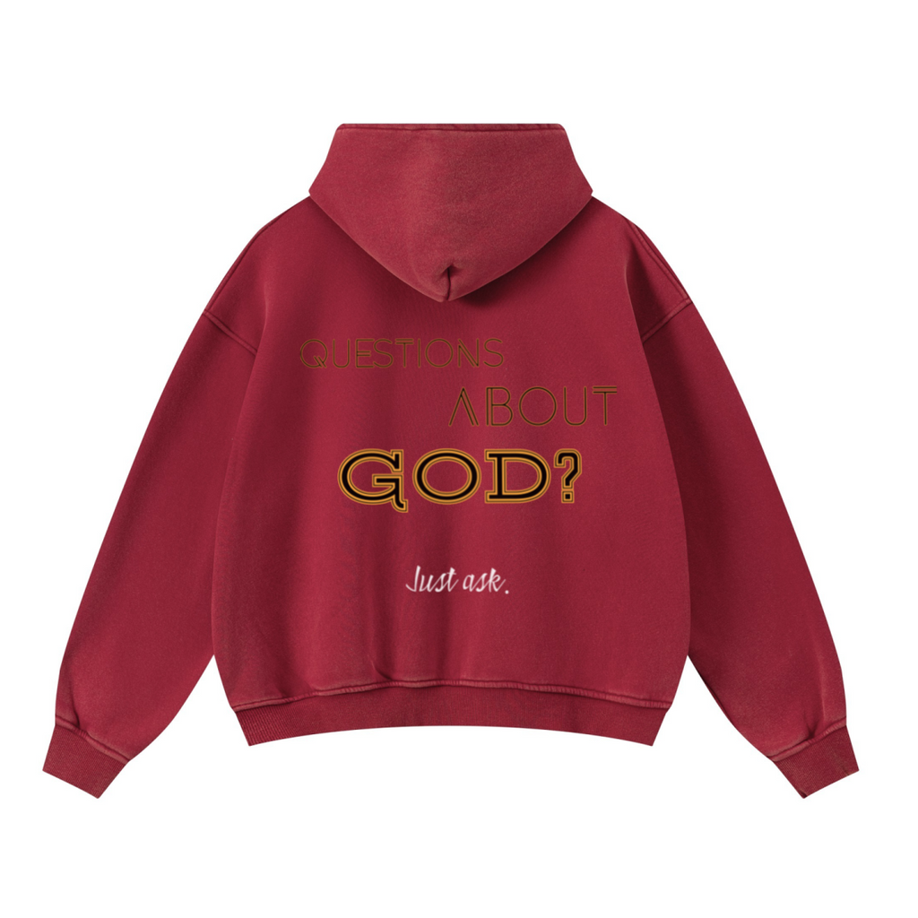 400GSM Unisex Washed Heavyweight Boxy-Fit Hoodie Vintage Red