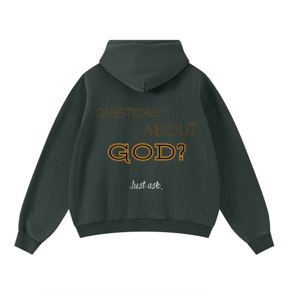 400GSM Unisex Washed Heavyweight Boxy-Fit Hoodie Vintage Moss Green