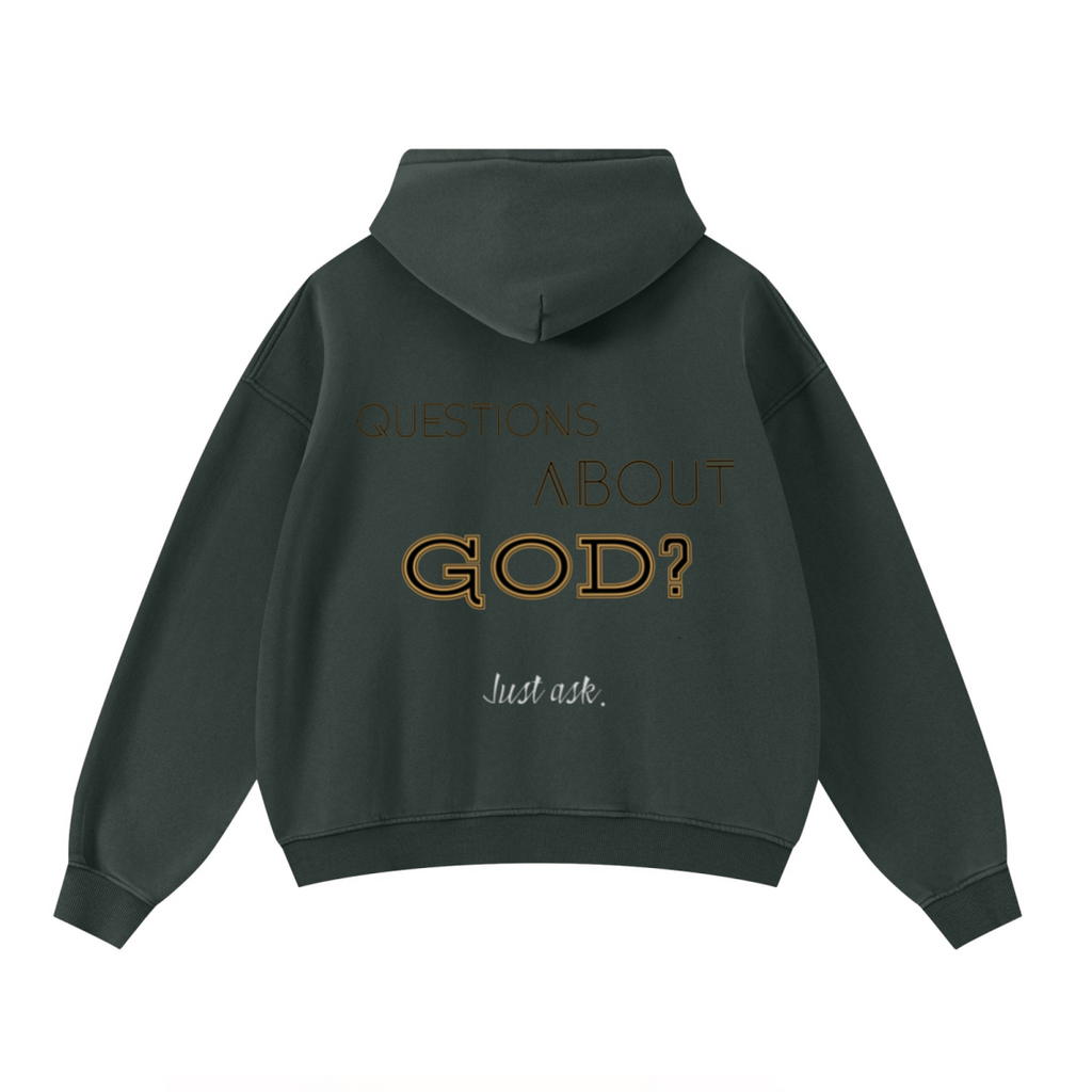 400GSM Unisex Washed Heavyweight Boxy-Fit Hoodie Vintage Moss Green