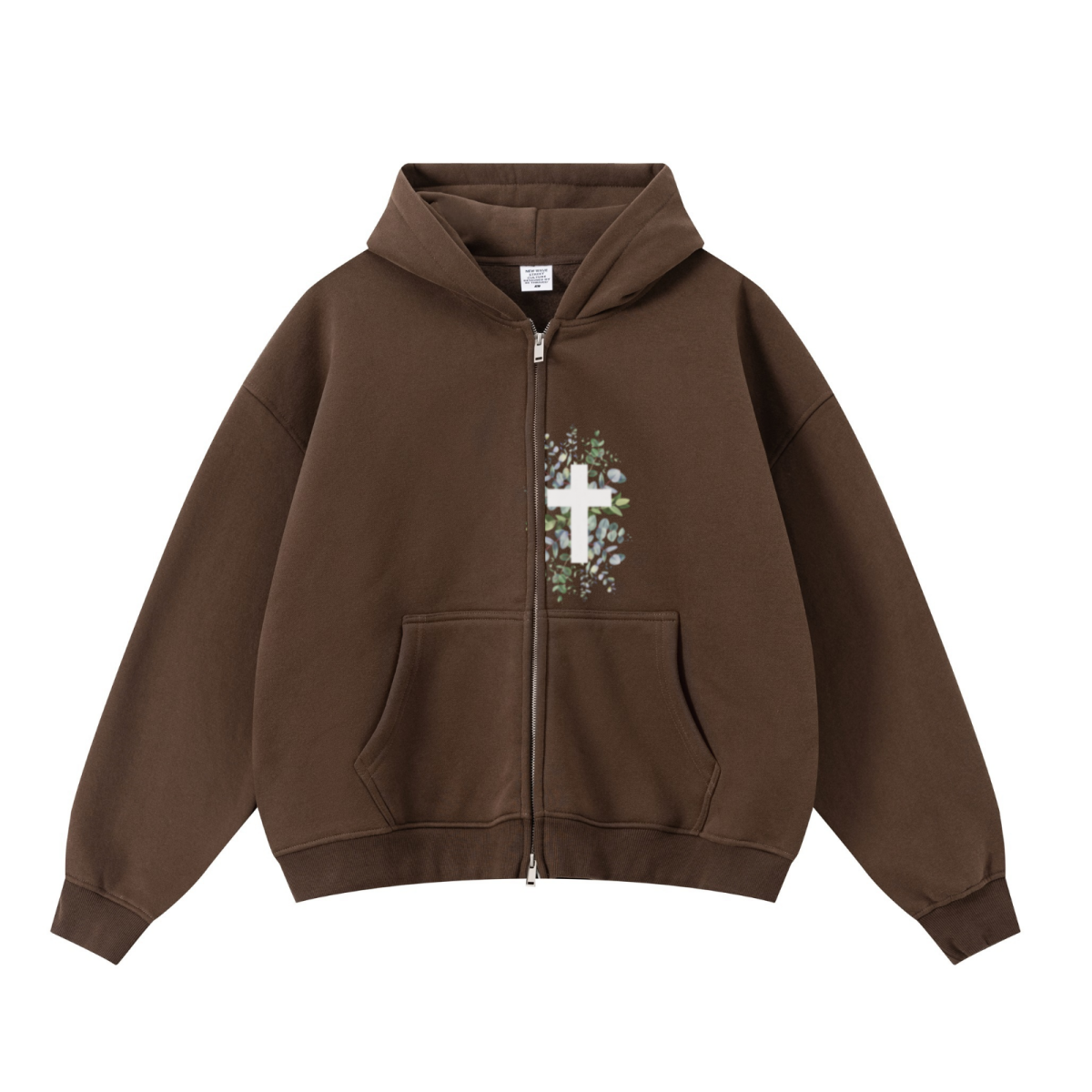 345GSM Unisex Boxy-Fit Double-Zip Hoodie Brown