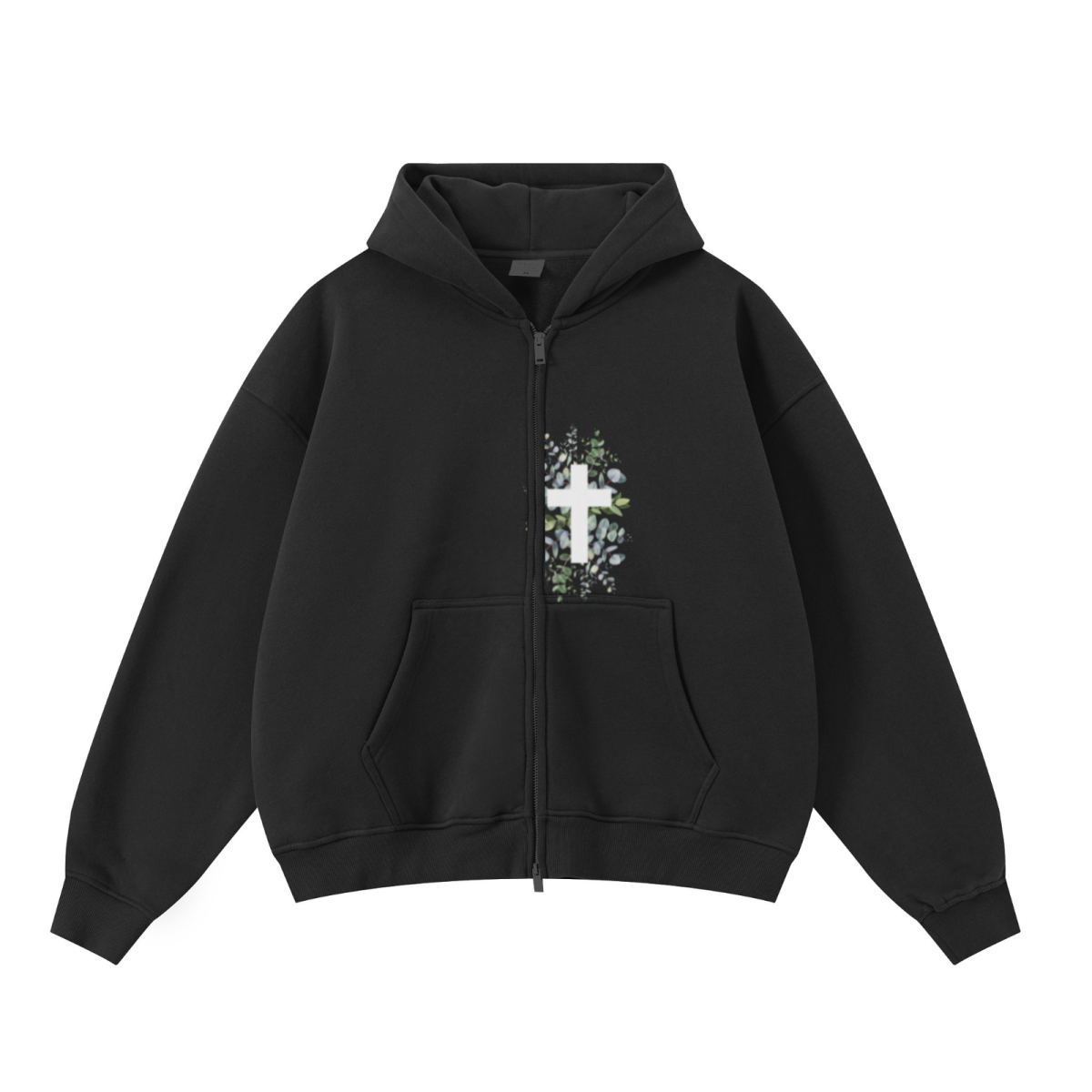 345GSM Unisex Boxy-Fit Double-Zip Hoodie Black